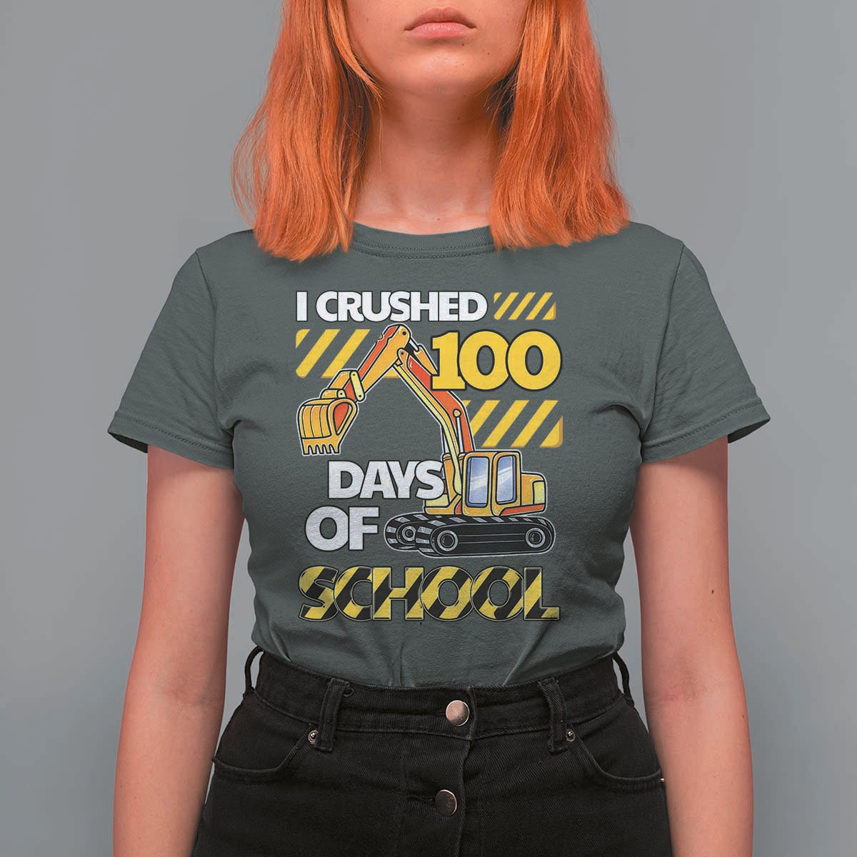I Crushed 100 Days Of School T Shirt For Women Construction Vehicle Excavators