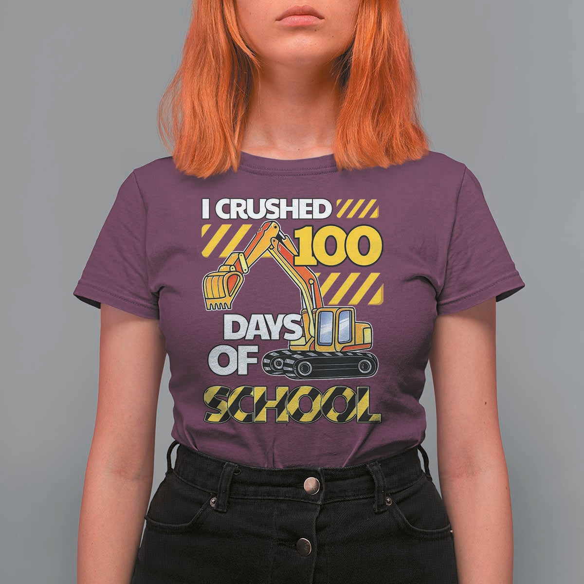 I Crushed 100 Days Of School T Shirt For Women Construction Vehicle Excavators