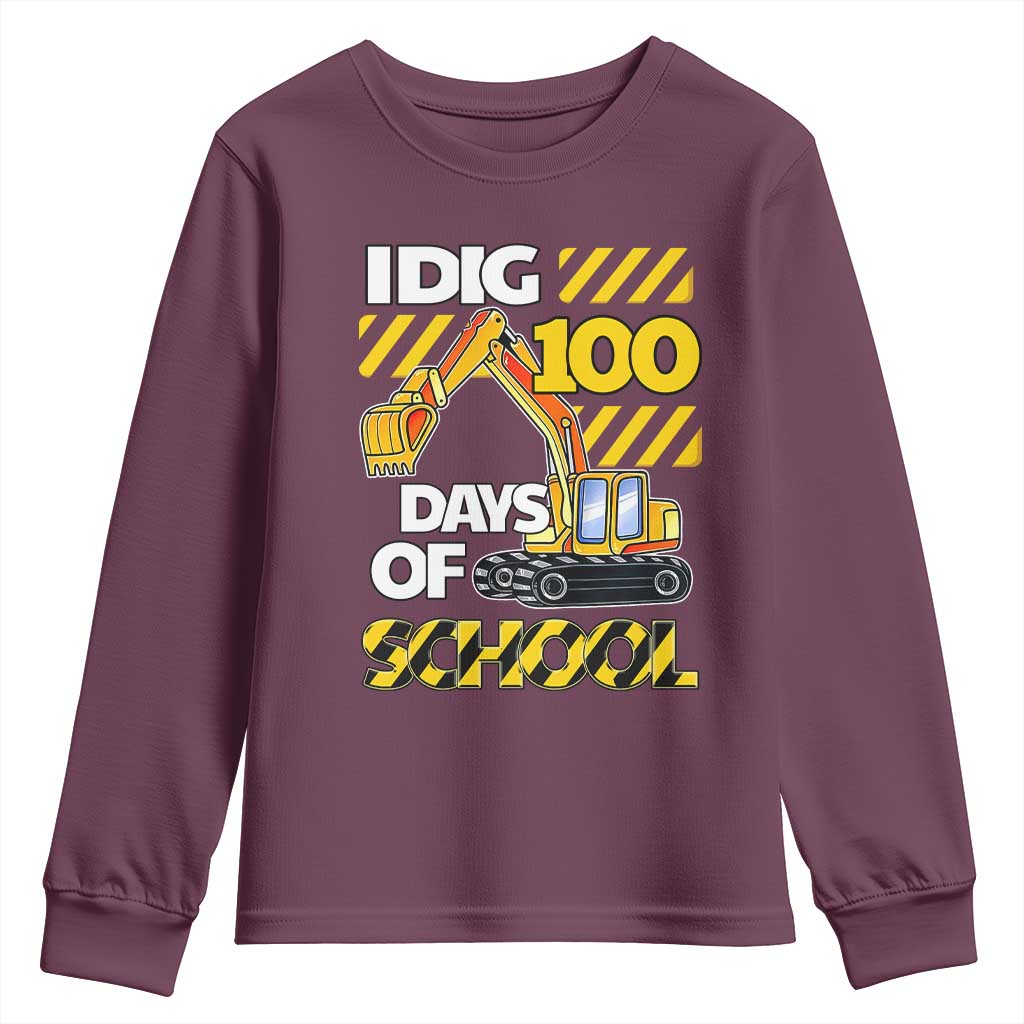 I Dig 100 Days Of School Youth Sweatshirt Construction Vehicle Excavators