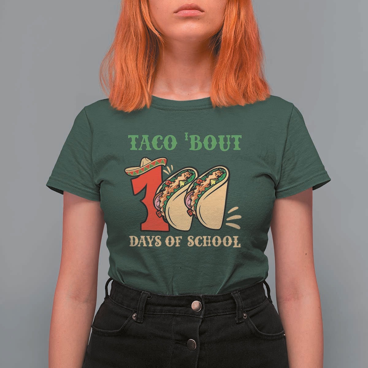 Funny Taco 'Bout 100 Days Of School T Shirt For Women Sombrero Mexican Teachers