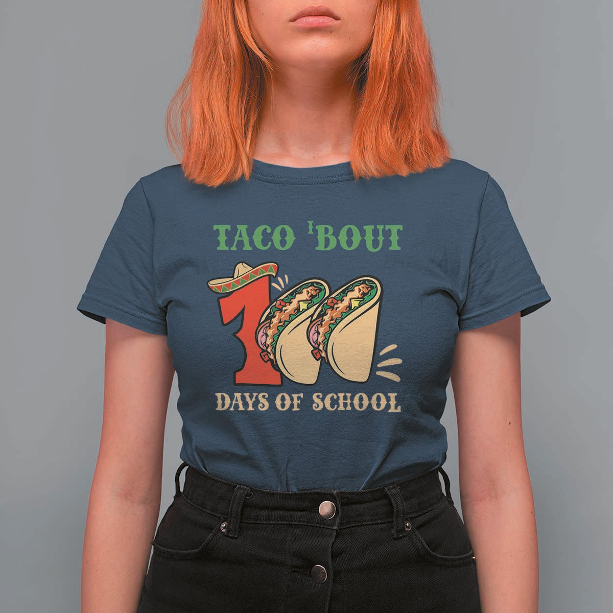 Funny Taco 'Bout 100 Days Of School T Shirt For Women Sombrero Mexican Teachers