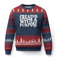 Created With A Purpose Christian Ugly Christmas Sweater Inspirational Religious Bible Verse - Wonder Print Shop