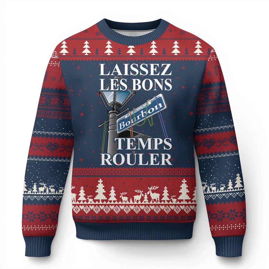 Funny Mardi Gras Laissez Les Bons Temps Rouler Ugly Christmas Sweater Bourbon Street Sign
