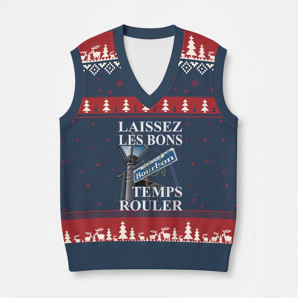 Funny Mardi Gras Laissez Les Bons Temps Rouler V-Neck Knit Sweater Vest Bourbon Street Sign