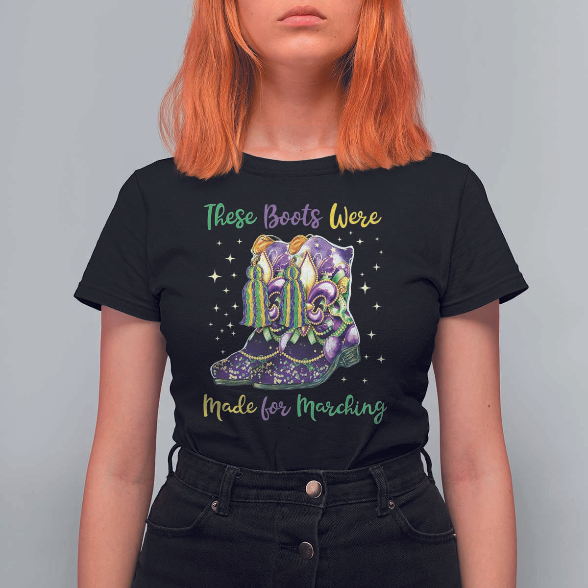 Funny Mardi Gras T Shirt For Women These Boots Were Made For Marching