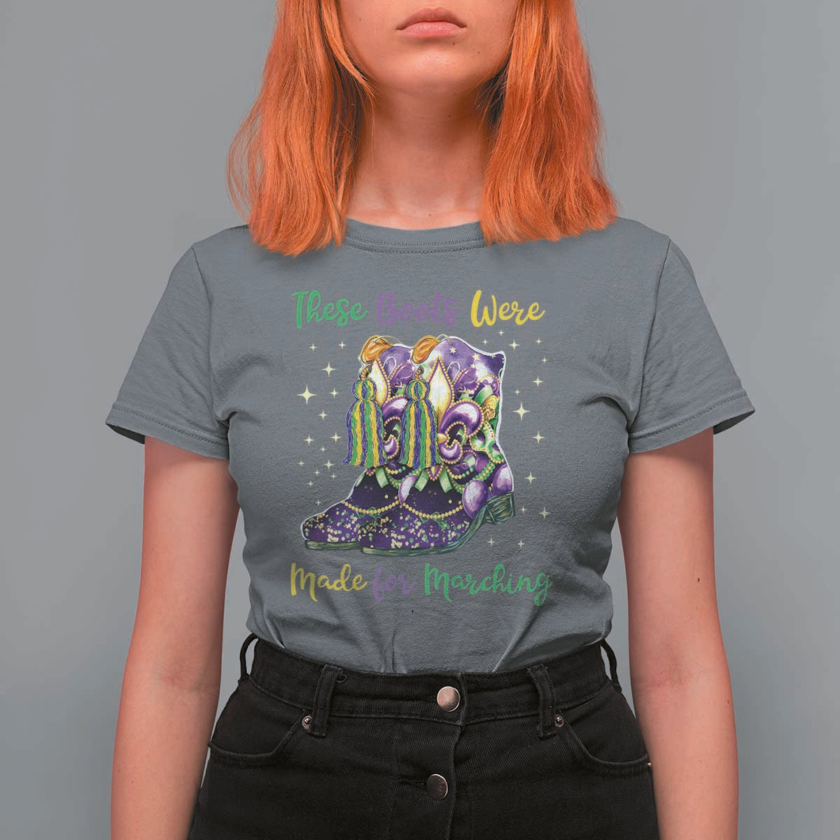 Funny Mardi Gras T Shirt For Women These Boots Were Made For Marching