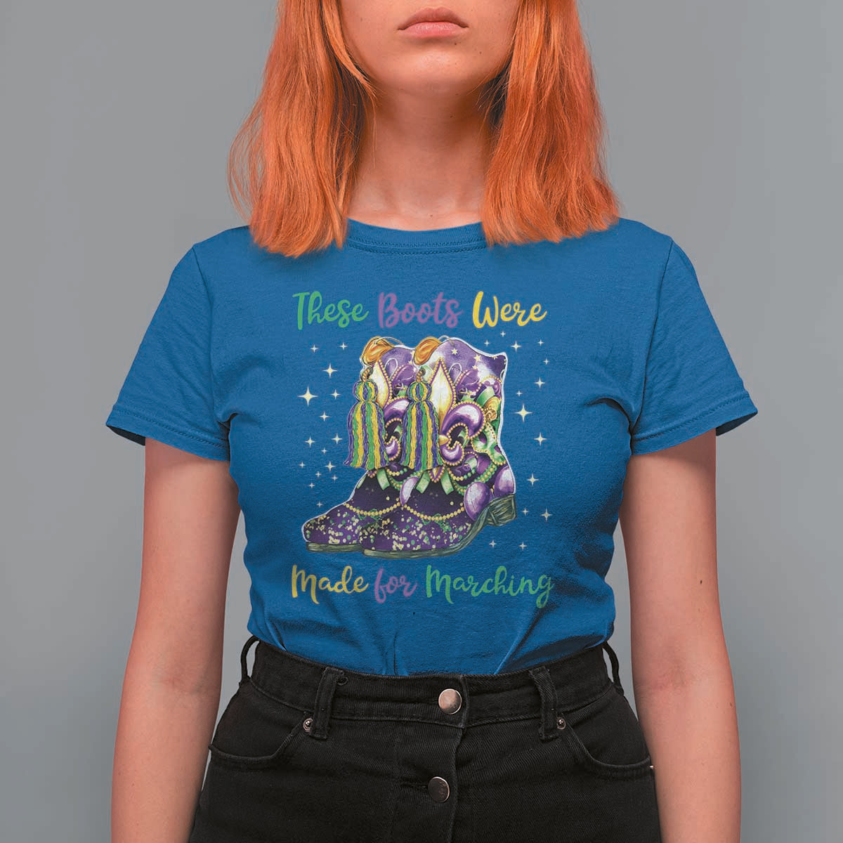 Funny Mardi Gras T Shirt For Women These Boots Were Made For Marching