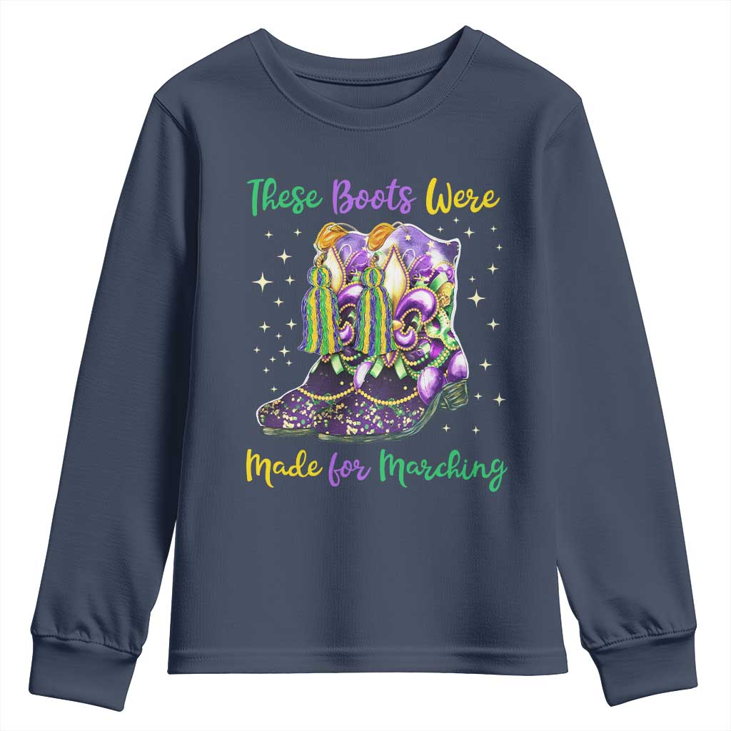 Funny Mardi Gras Youth Sweatshirt These Boots Were Made For Marching