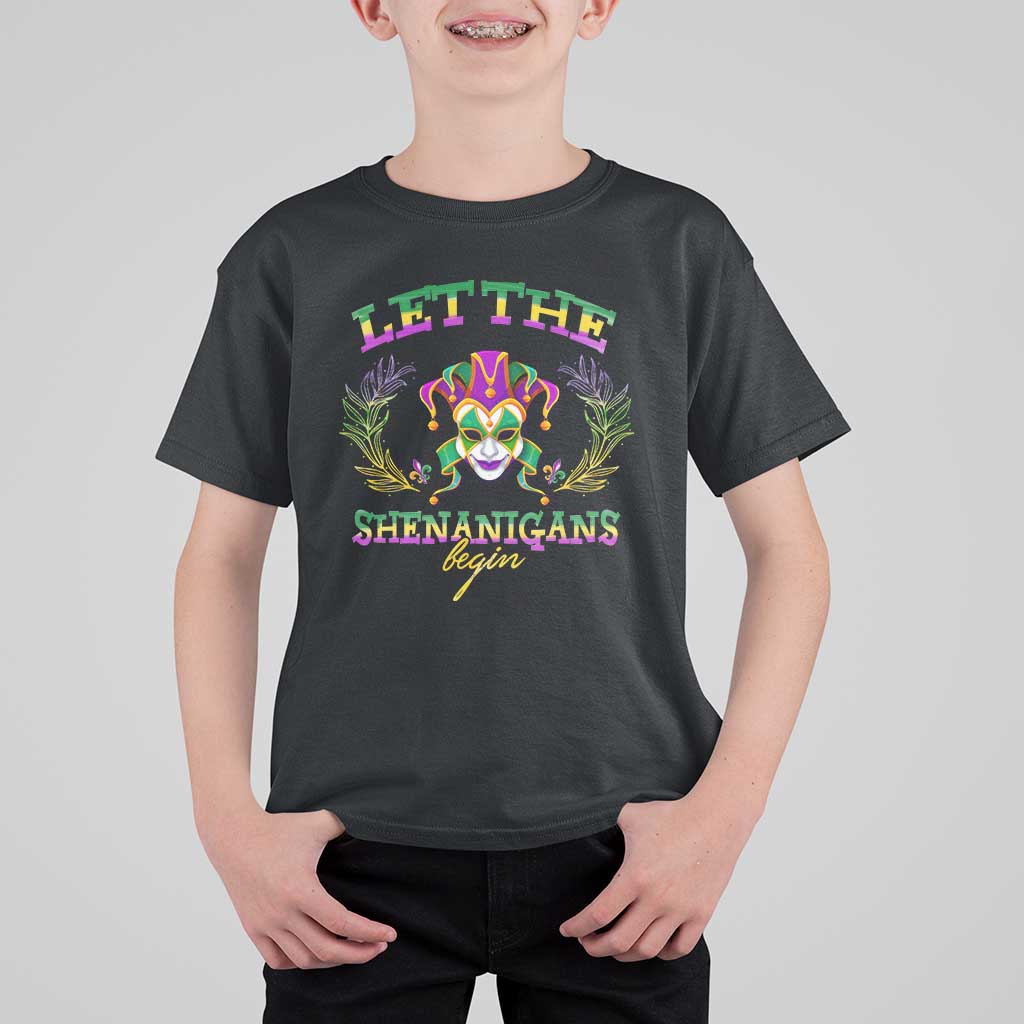 Funny Mardi Gras T Shirt For Kid Let The Shenanigans Begin Jester Hat