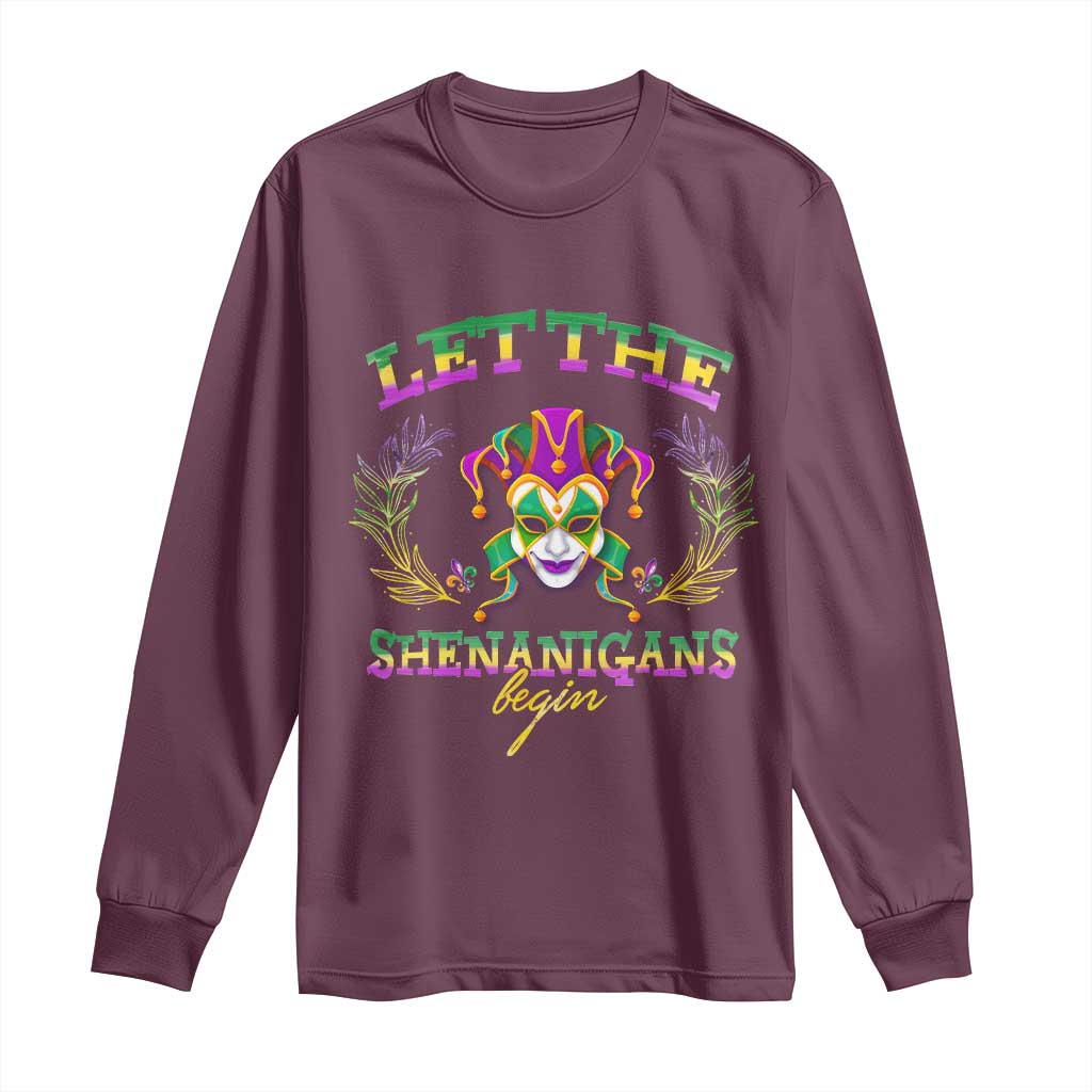 Funny Mardi Gras Long Sleeve Shirt Let The Shenanigans Begin Jester Hat