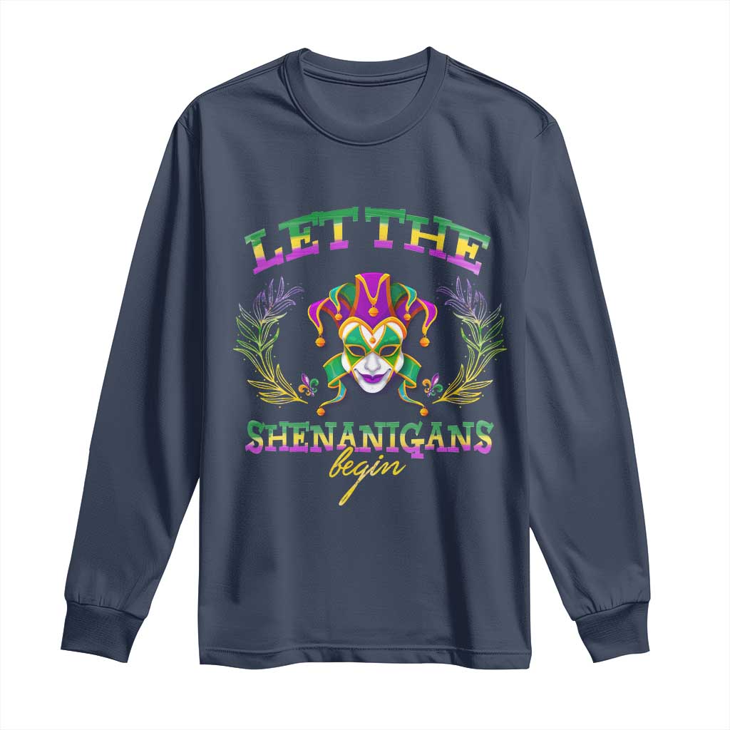 Funny Mardi Gras Long Sleeve Shirt Let The Shenanigans Begin Jester Hat