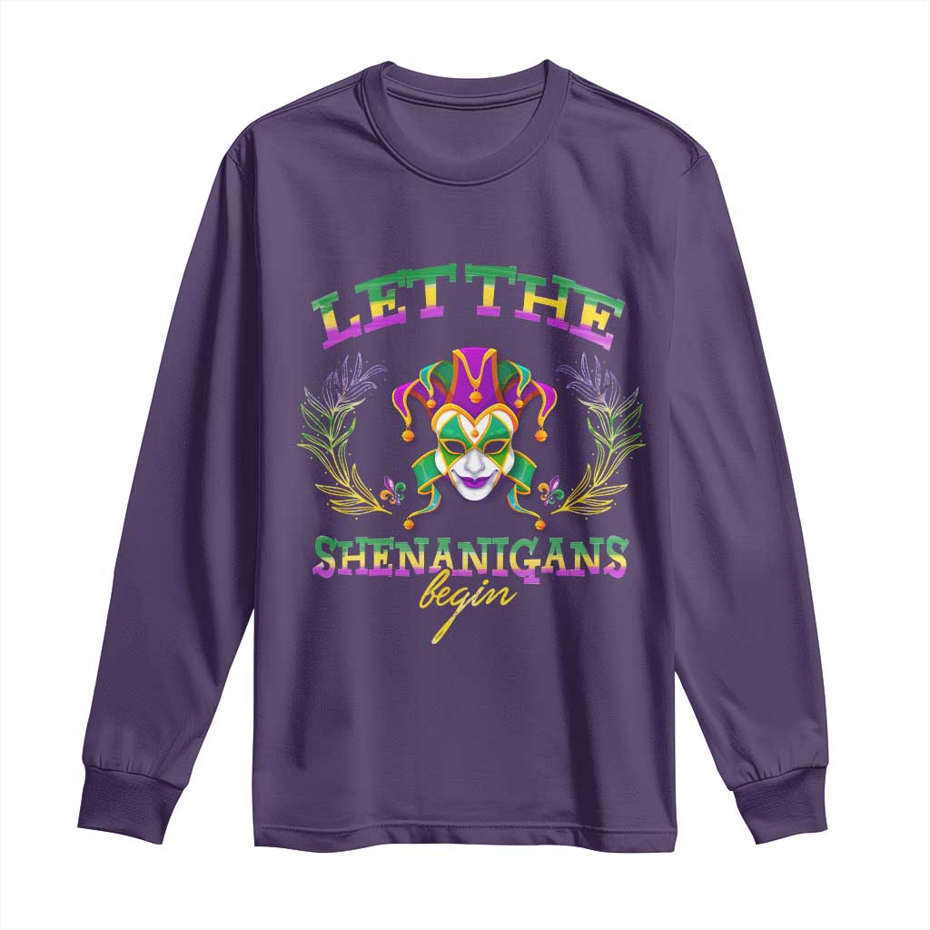Funny Mardi Gras Long Sleeve Shirt Let The Shenanigans Begin Jester Hat