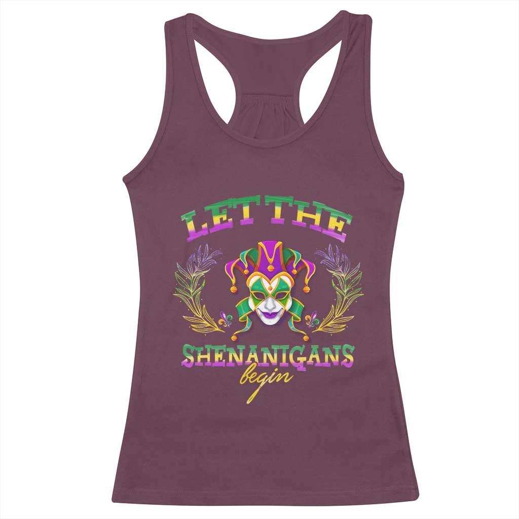 Funny Mardi Gras Racerback Tank Top Let The Shenanigans Begin Jester Hat