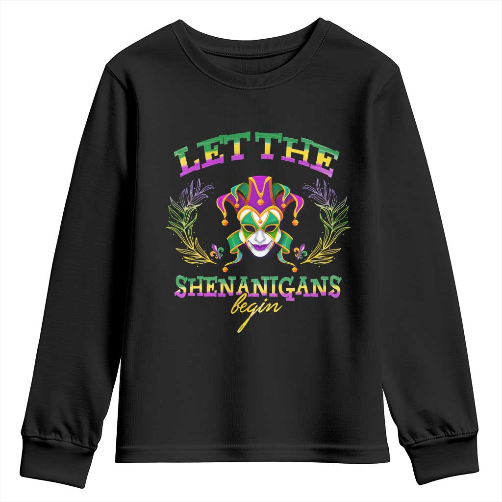 Funny Mardi Gras Youth Sweatshirt Let The Shenanigans Begin Jester Hat