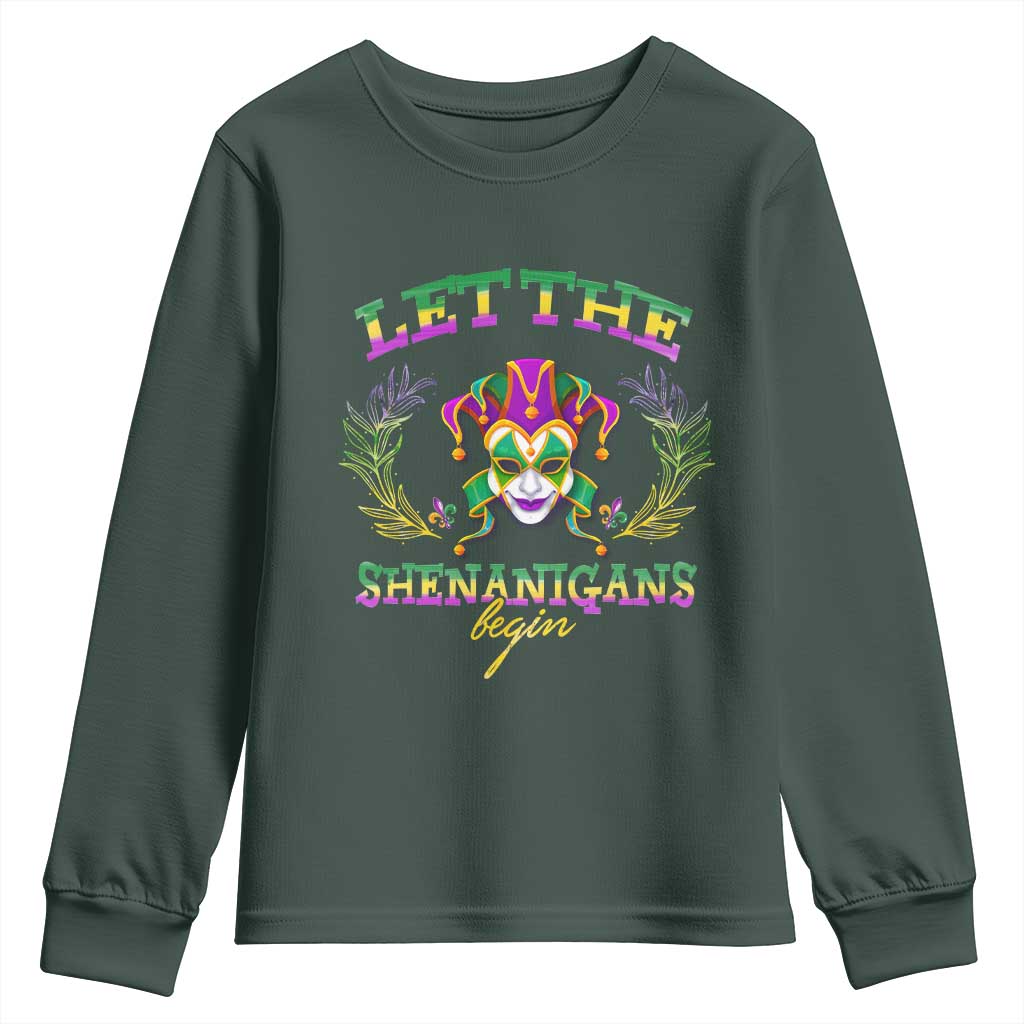 Funny Mardi Gras Youth Sweatshirt Let The Shenanigans Begin Jester Hat