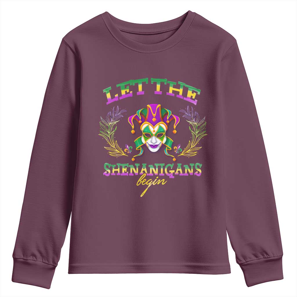 Funny Mardi Gras Youth Sweatshirt Let The Shenanigans Begin Jester Hat