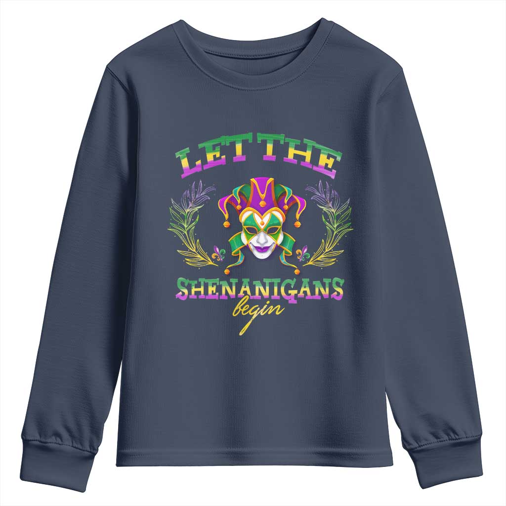 Funny Mardi Gras Youth Sweatshirt Let The Shenanigans Begin Jester Hat