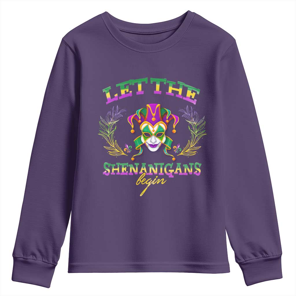 Funny Mardi Gras Youth Sweatshirt Let The Shenanigans Begin Jester Hat