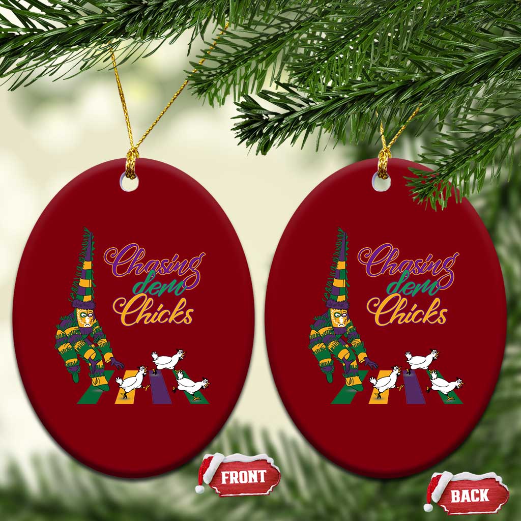 Funny Courir De Mardi Gras Ceramic Ornament Chasing Dem Chicks Carnival