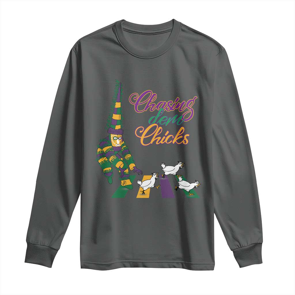 Funny Courir De Mardi Gras Long Sleeve Shirt Chasing Dem Chicks Carnival