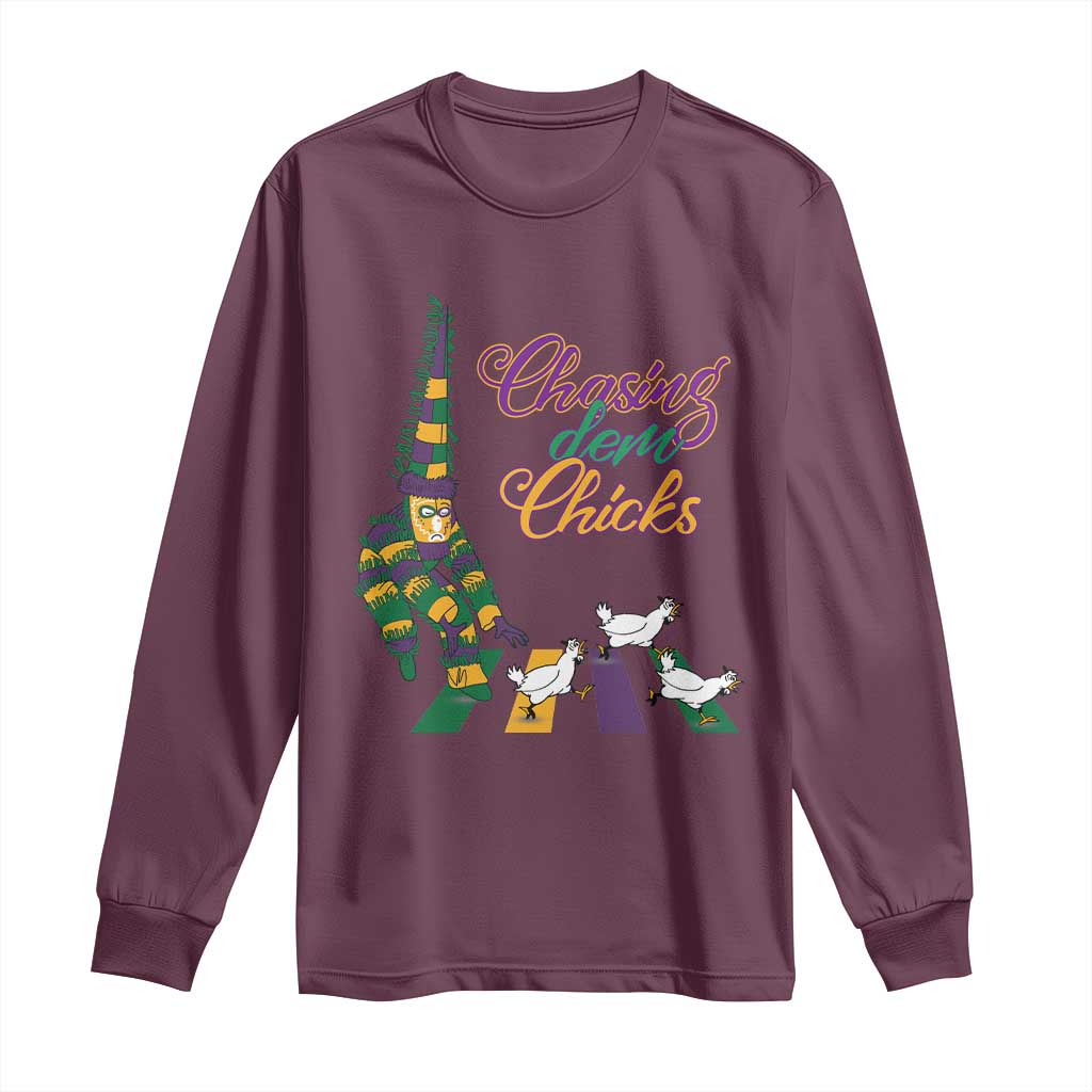 Funny Courir De Mardi Gras Long Sleeve Shirt Chasing Dem Chicks Carnival