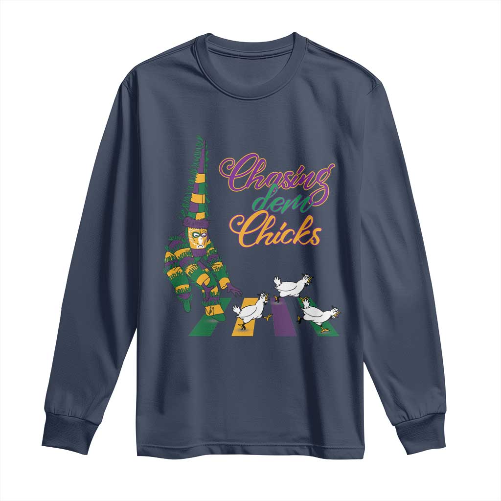 Funny Courir De Mardi Gras Long Sleeve Shirt Chasing Dem Chicks Carnival