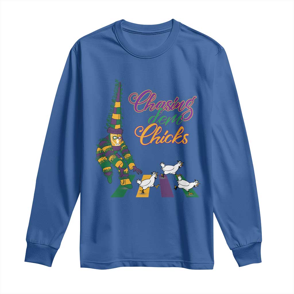 Funny Courir De Mardi Gras Long Sleeve Shirt Chasing Dem Chicks Carnival