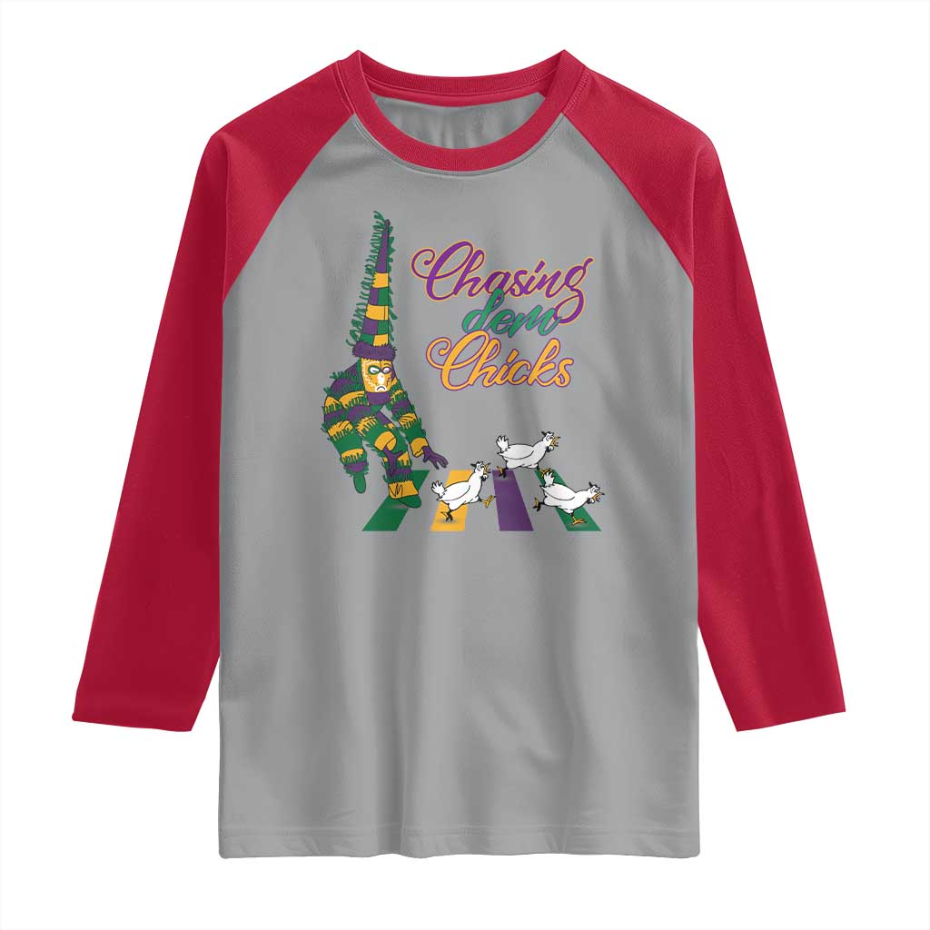 Funny Courir De Mardi Gras Raglan Shirt Chasing Dem Chicks Carnival