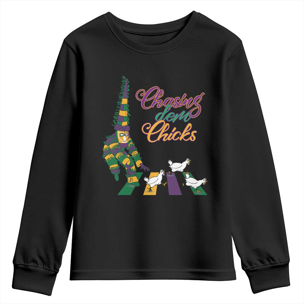Funny Courir De Mardi Gras Youth Sweatshirt Chasing Dem Chicks Carnival