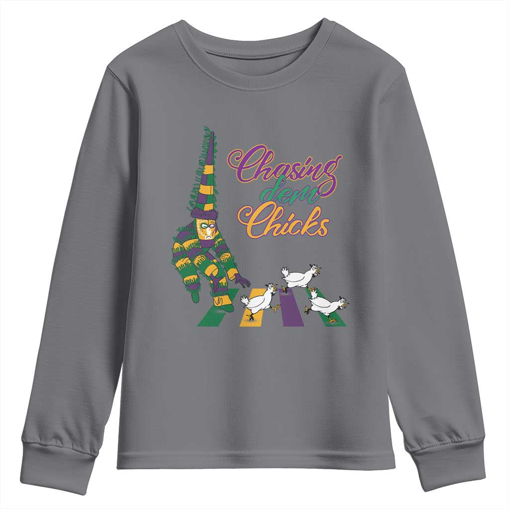 Funny Courir De Mardi Gras Youth Sweatshirt Chasing Dem Chicks Carnival