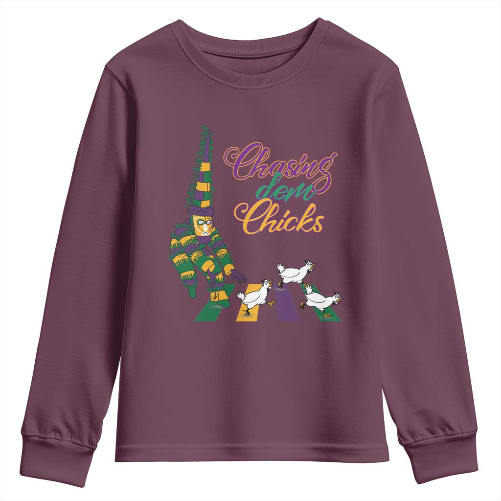 Funny Courir De Mardi Gras Youth Sweatshirt Chasing Dem Chicks Carnival