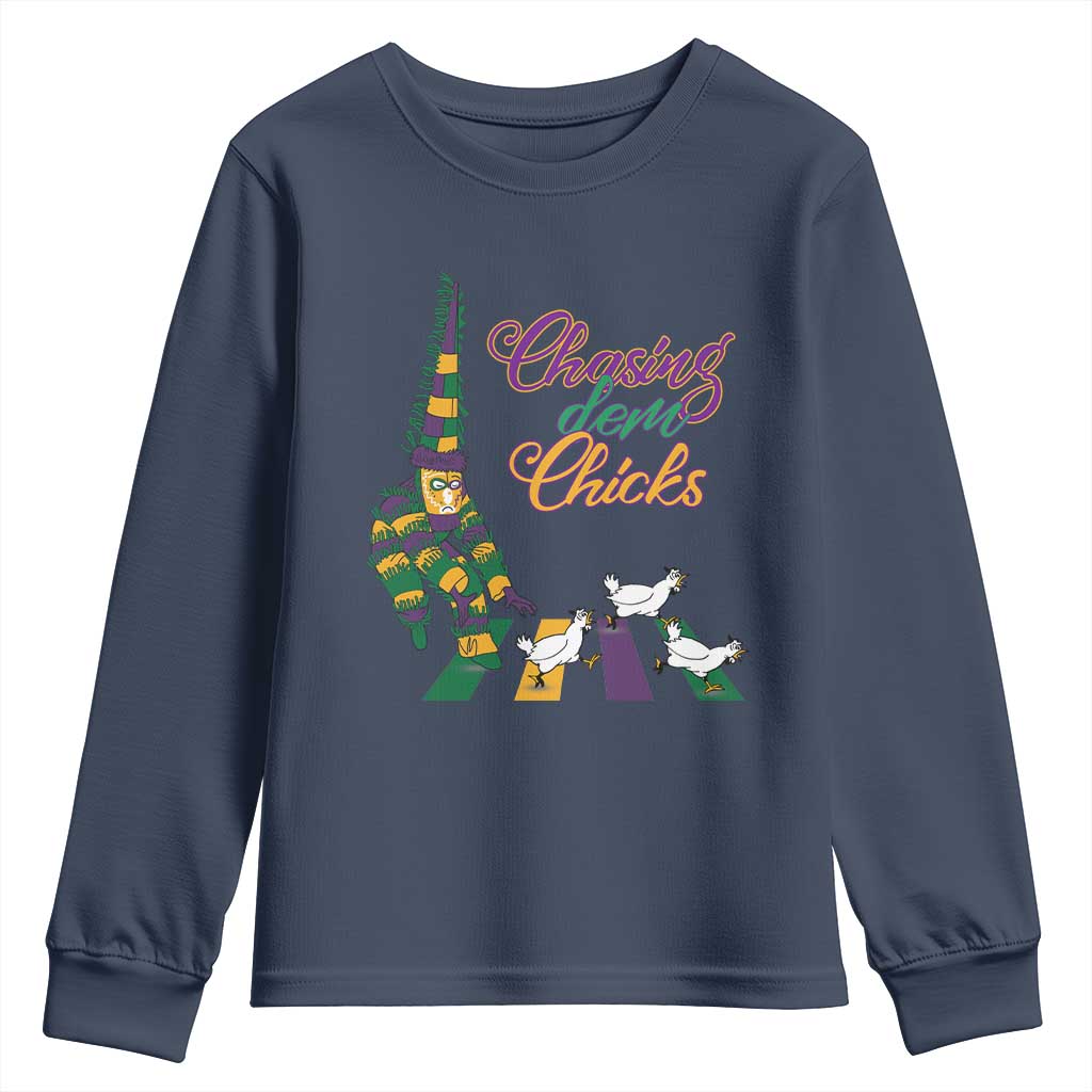 Funny Courir De Mardi Gras Youth Sweatshirt Chasing Dem Chicks Carnival