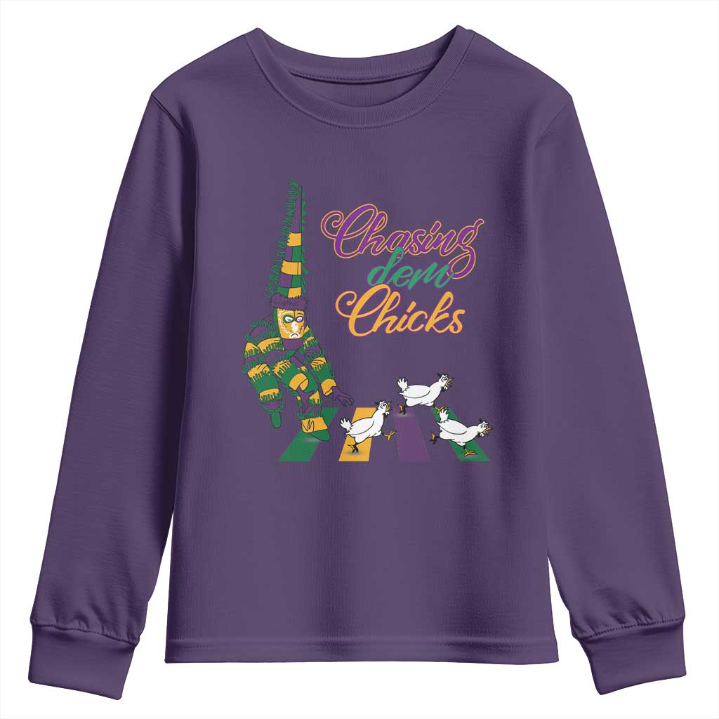 Funny Courir De Mardi Gras Youth Sweatshirt Chasing Dem Chicks Carnival