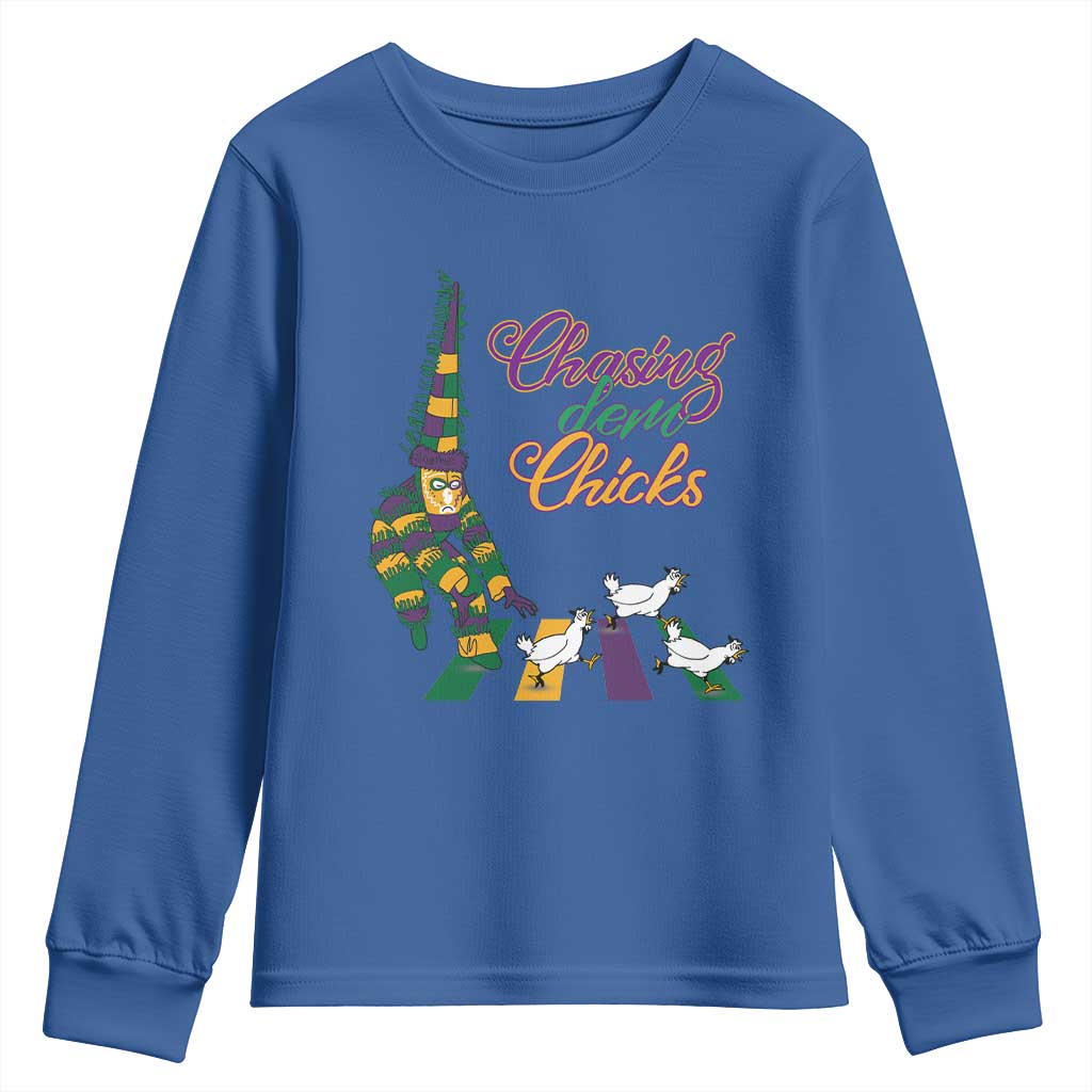 Funny Courir De Mardi Gras Youth Sweatshirt Chasing Dem Chicks Carnival