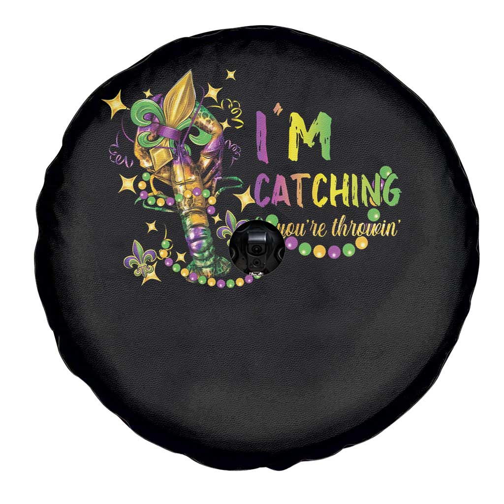 Funny I'm Catchin' If You're Throwin' Mardi Gras Spare Tire Cover Crawfish Beads Fleur De Lys