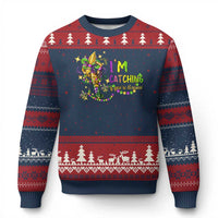 Funny I'm Catchin' If You're Throwin' Mardi Gras Ugly Christmas Sweater Crawfish Beads Fleur De Lys