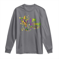 Funny I'm Catchin' If You're Throwin' Mardi Gras Long Sleeve Shirt Crawfish Beads Fleur De Lys