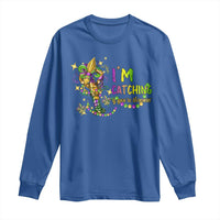 Funny I'm Catchin' If You're Throwin' Mardi Gras Long Sleeve Shirt Crawfish Beads Fleur De Lys