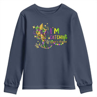 Funny I'm Catchin' If You're Throwin' Mardi Gras Youth Sweatshirt Crawfish Beads Fleur De Lys
