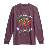 Funny I'm Catchin' If You're Throwin' Mardi Gras Long Sleeve Shirt Crawfish Beads Jester Hat