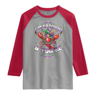 Funny I'm Catchin' If You're Throwin' Mardi Gras Raglan Shirt Crawfish Beads Jester Hat