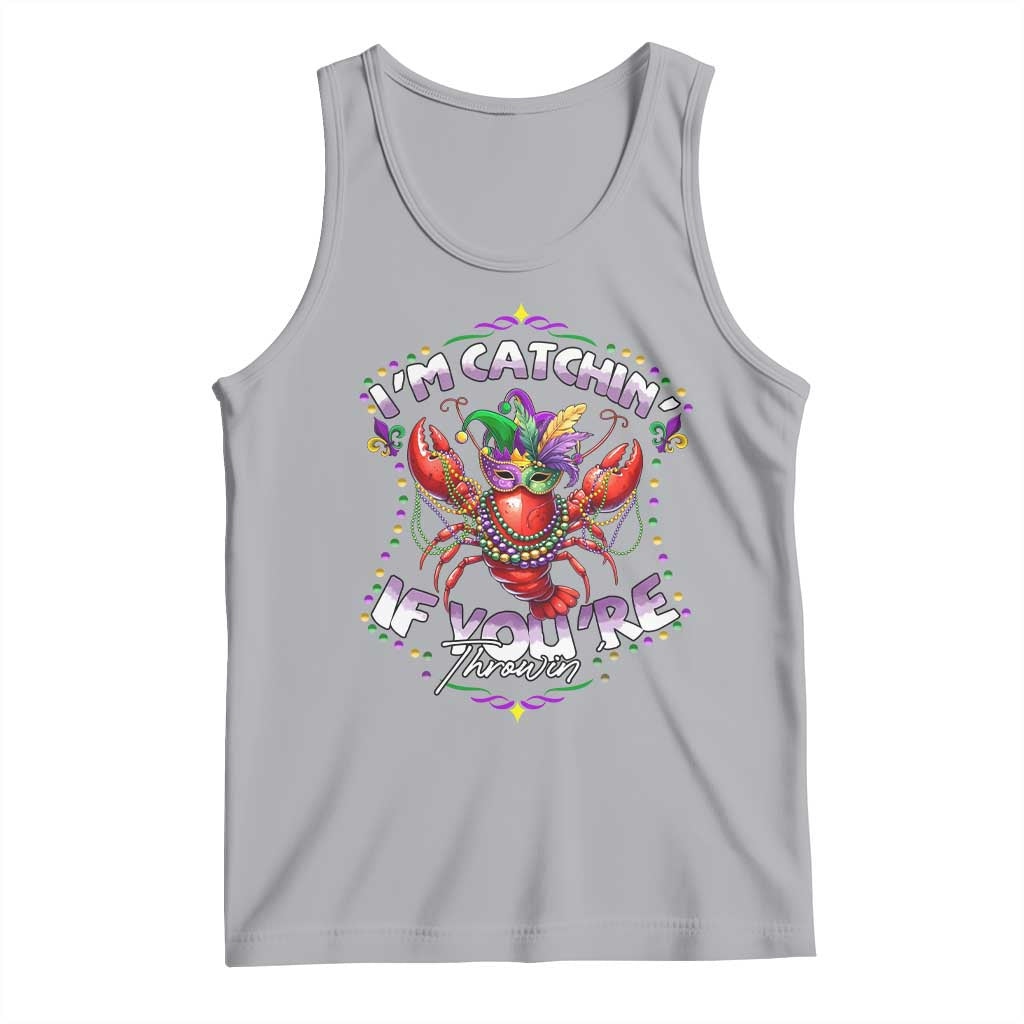 Funny I'm Catchin' If You're Throwin' Mardi Gras Tank Top Crawfish Beads Jester Hat