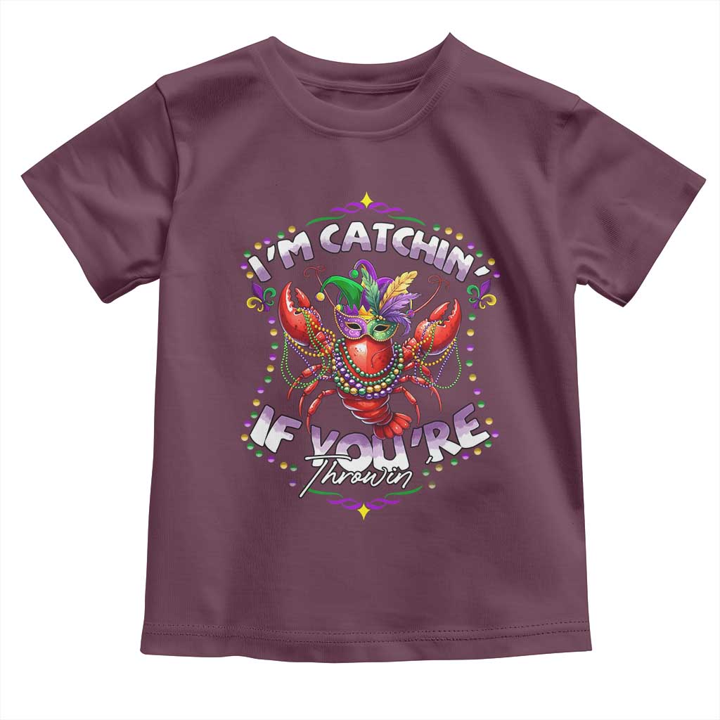 Funny I'm Catchin' If You're Throwin' Mardi Gras Toddler T Shirt Crawfish Beads Jester Hat