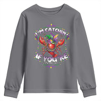Funny I'm Catchin' If You're Throwin' Mardi Gras Youth Sweatshirt Crawfish Beads Jester Hat