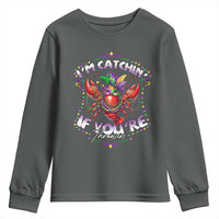 Funny I'm Catchin' If You're Throwin' Mardi Gras Youth Sweatshirt Crawfish Beads Jester Hat