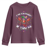 Funny I'm Catchin' If You're Throwin' Mardi Gras Youth Sweatshirt Crawfish Beads Jester Hat