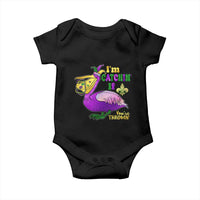 Funny Mardi Gras Pelican Baby Onesie I'm Catchin' If You're Throwin' Beads Doubloons