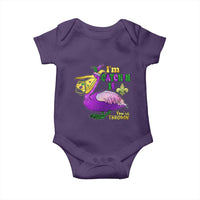 Funny Mardi Gras Pelican Baby Onesie I'm Catchin' If You're Throwin' Beads Doubloons