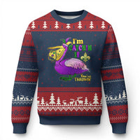 Funny Mardi Gras Pelican Ugly Christmas Sweater I'm Catchin' If You're Throwin' Beads Doubloons