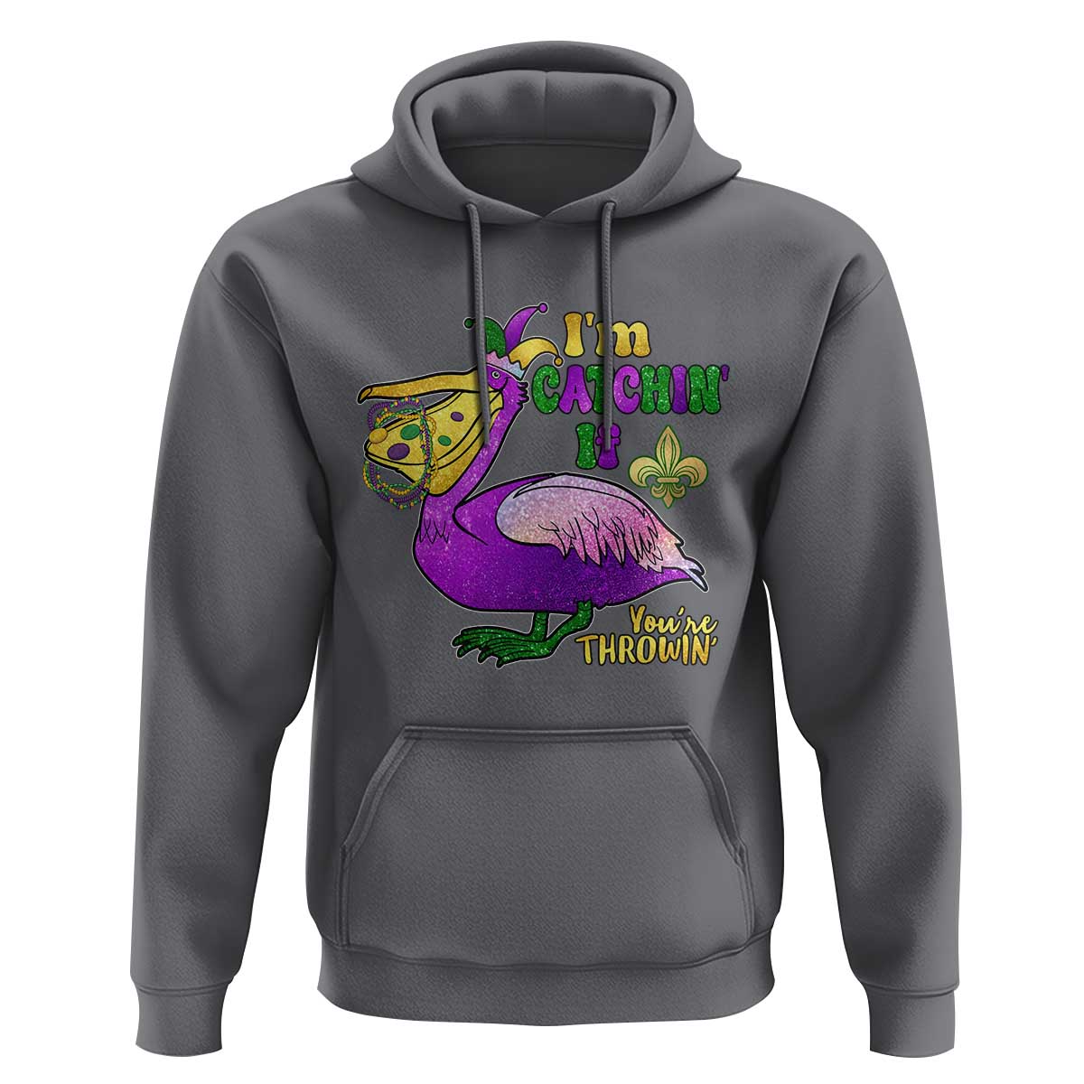 Funny Mardi Gras Pelican Hoodie I'm Catchin' If You're Throwin' Beads Doubloons